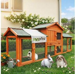 Zooprinz Kleintierstall Modell XXL mit Freilaufgehege aus Holz für Kaninchen und Meerschweinchen 210x85x54 cm Braun – Bild 1 von 13