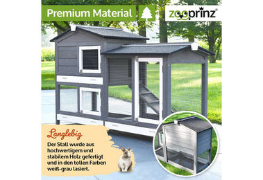 Zooprinz Kleintierstall Rudy mit Auslauf auf Stelzen aus Holz für Kaninchen und Chinchilla 145x50x94 cm Grau – Bild 1 von 13
