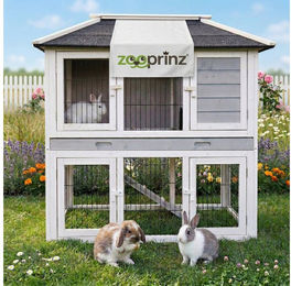 Zooprinz Kleintierstall Stadtvilla 2-stöckig für Kaninchen und Meerschweinchen aus Holz mit Bitumendach und Kotschublade 118 x 118 x 63 cm – Bild 1 von 3