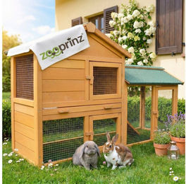 Zooprinz Kleintierstall Villa mit Auslauf aus Kiefernholz für Kaninchen und Meerschweinchen 147x85x53 cm Braun – Bild 1 von 13