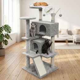 zooprinz Kratzbaum XXL Kitty für Katzen 135 cm in Grau mit Sisalstämmen und Plüschmaus – Bild 1 von 3