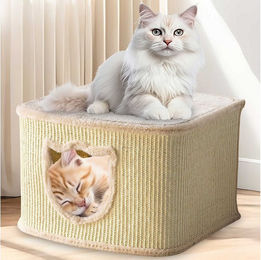 Zooprinz Kratztonne für Katzen aus Sisal und Plüsch in Beige 40 x 40 x 27 cm – Bild 1 von 3