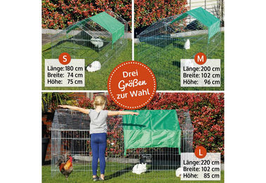 Zooprinz Metall Gittergehege mit Sonnenschutz für Kaninchen, Hühner und Wachtel in Silber – Bild 1 von 4