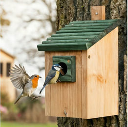 Zooprinz Nistkasten für Wildvögel aus Massivholz mit Räuberschutz und klappbarer Front in Grün – Bild 1 von 12