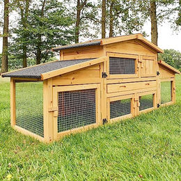 zooprinz XXL Hasenstall und Kaninchenstall aus massivem Holz mit Kotschublade und öffnendem Dach in Braun für Kleintiere – Bild 1 von 13