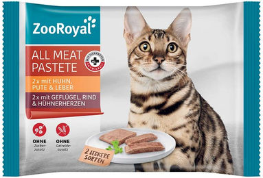 Produktbild von ZooRoyal All Meat Hundefutter Rind mit Herzen und Pute mit Leber mit hohem Fleischanteil 4x85g