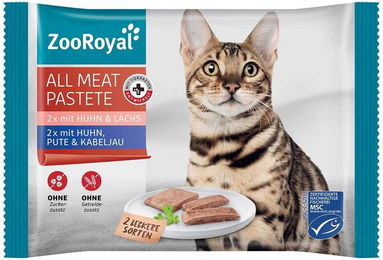 ZooRoyal All Meat Nassfutter für Katzen mit Geflügel, Kabeljau, Huhn und Lachs 4x85g – Bild 1 von 2