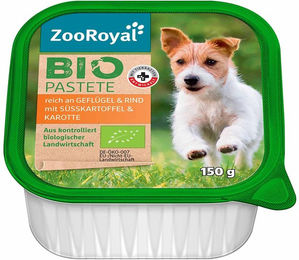 Produktbild von ZooRoyal Bio Pastete Geflügel und Rind mit Süßkartoffel und Karotte 11x150g