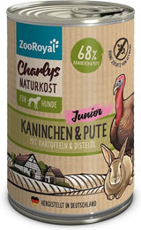 Produktbild von ZooRoyal Charlys Naturkost Junior Kaninchen und Pute mit Kartoffeln und Distelöl 6x400g