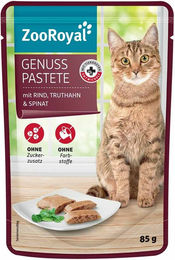 Produktbild von ZooRoyal Genuss Pastete für Katzen mit Rind, Truthahn und Spinat ohne Konservierungsstoffe 24x85g