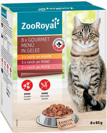 Produktbild von ZooRoyal Gourmet Menü Stückchen in Gelee Getreidefrei und Ohne Zucker 8x85g - 8 x 85 g