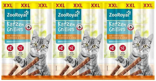 ZooRoyal Grillies Leckerli Schinken und Käse getreidefrei 3x12x5 g – Bild 1 von 2
