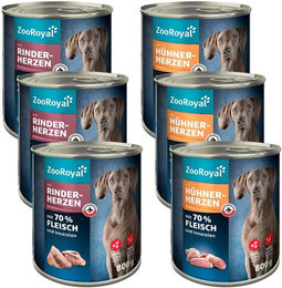 Produktbild von ZooRoyal Herzen Hundefutter Mixpaket getreidefrei mit hohem Fleischanteil 6x800g