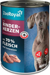 Produktbild von ZooRoyal Hunde-Nassfutter Rind mit Rinderherzen getreidefrei ohne Zucker hoher Fleischanteil 6x400g