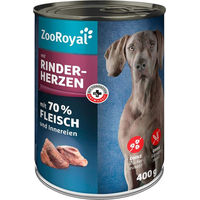 Produktbild von ZooRoyal Hunde-Nassfutter Rind mit Rinderherzen getreidefrei ohne Zucker hoher Fleischanteil 6x400g