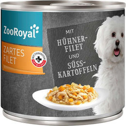 Produktbild von ZooRoyal Hundefutter Hühnerfilet mit Süßkartoffel Stückchen in Sauce getreidefrei ohne Zucker 6x140g