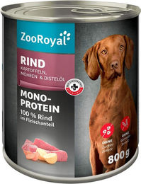 Produktbild von ZooRoyal Hundefutter Mono-Protein Rind mit Kartoffeln Möhren und Distelöl 6x800g