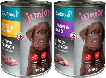 Produktbild von ZooRoyal Junior Hundefutter Mix Lamm Kalb Pute Huhn 6x400g