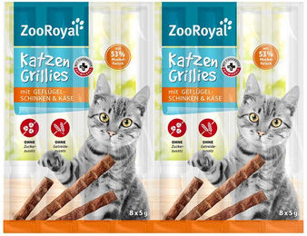 Produktbild von ZooRoyal Katzen-Grillies Geflügelschinken & Käse Leckerli 8x5 g - 40 x 5 g