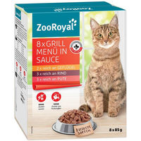 Produktbild von ZooRoyal Katzen Nassfutter Grill Menü Stückchen in Sauce für erwachsene Katzen ohne Zucker 8x85g - 8 x 85 g