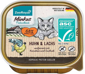 ZooRoyal Minkas Katzenfutter Huhn und ASC Lachs mit Karotten Adult 16x100 g getreidefrei – Bild 1 von 3
