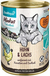 Produktbild von ZooRoyal Minkas Katzenfutter Huhn und ASC Lachs mit Karotten getreidefrei ohne Zucker für erwachsene Katzen 400 g