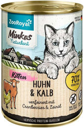 Produktbild von ZooRoyal Minkas Kitten Nassfutter Huhn und Kalb Getreidefrei ohne Zucker 12x400g