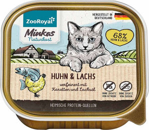 Produktbild von ZooRoyal Minkas Naturkost Katzen Nassfutter Huhn und Lachs mit Karotten Adult Getreidefrei und Ohne Zucker 16x100g - 100 g