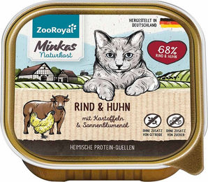 Produktbild von ZooRoyal Minkas Naturkost Katzen Nassfutter Rind und Huhn mit Kartoffeln Adult Getreidefrei Ohne Zucker 16x100g - 16 x 100 g