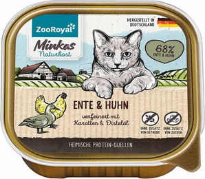 Produktbild von ZooRoyal Minkas Naturkost Katzenfutter Ente und Huhn mit Karotten getreidefrei und ohne Zucker 16x100g