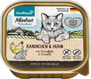 Produktbild von ZooRoyal Minkas Naturkost Katzenfutter Kaninchen und Huhn mit Kartoffeln Adult Getreidefrei und Ohne Zucker 16x100g - 100 g