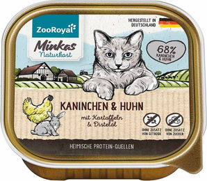 Produktbild von ZooRoyal Minkas Naturkost Katzenfutter Kaninchen und Huhn mit Kartoffeln getreidefrei und ohne Zucker Adult 16x100g