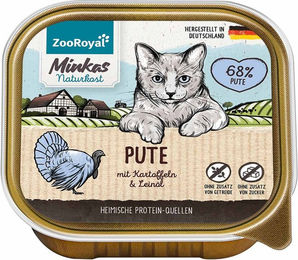 ZooRoyal Minkas Naturkost Katzenfutter Pute mit Kartoffeln getreidefrei und ohne Zucker für erwachsene Katzen 16x100g – Bild 1 von 1