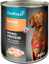 Produktbild von ZooRoyal Mono-Protein Hundefutter Huhn mit Zucchini Möhren und Distelöl 6x800g